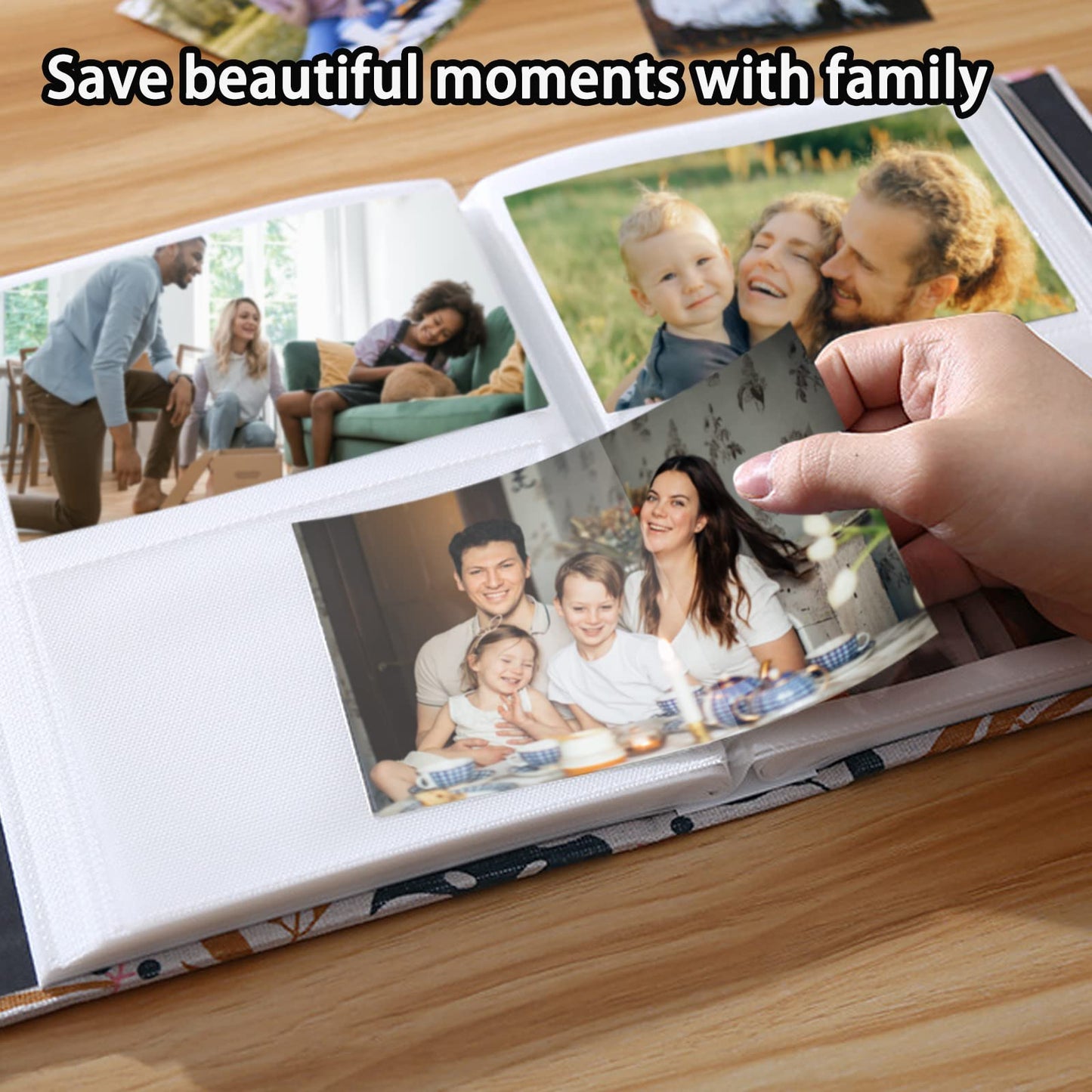 Photo Album 4x6 200 Photos Linen Cover Picture Photo Book for Family Wedding Anniversary Baby Vacation (200 Photos (4x6), Green Leaves)
