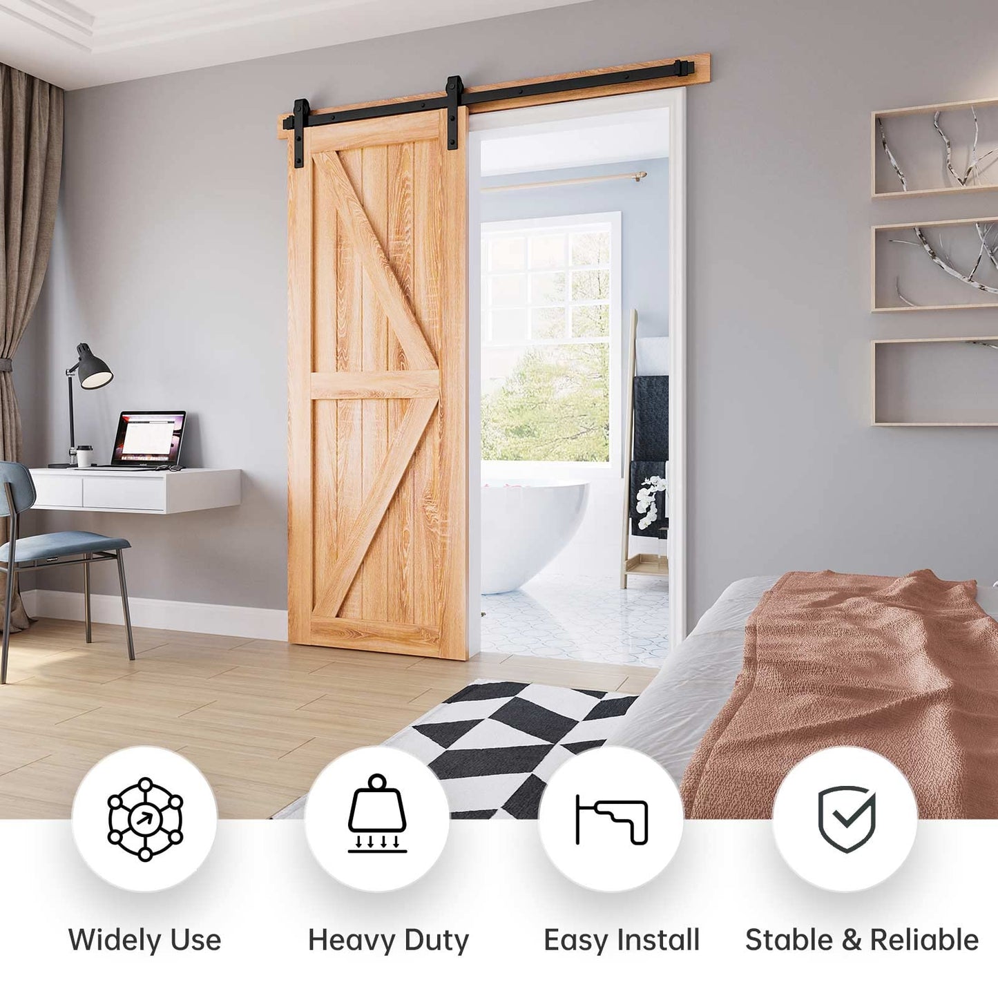 EaseLife 5.5 FT Heavy Duty Sliding Barn Door Hardware Track Kit,Basic J Pulley,Slide Smoothly Quietly,Easy Install (5.5FT Track Kit for 30"~33" Wide Single Door)