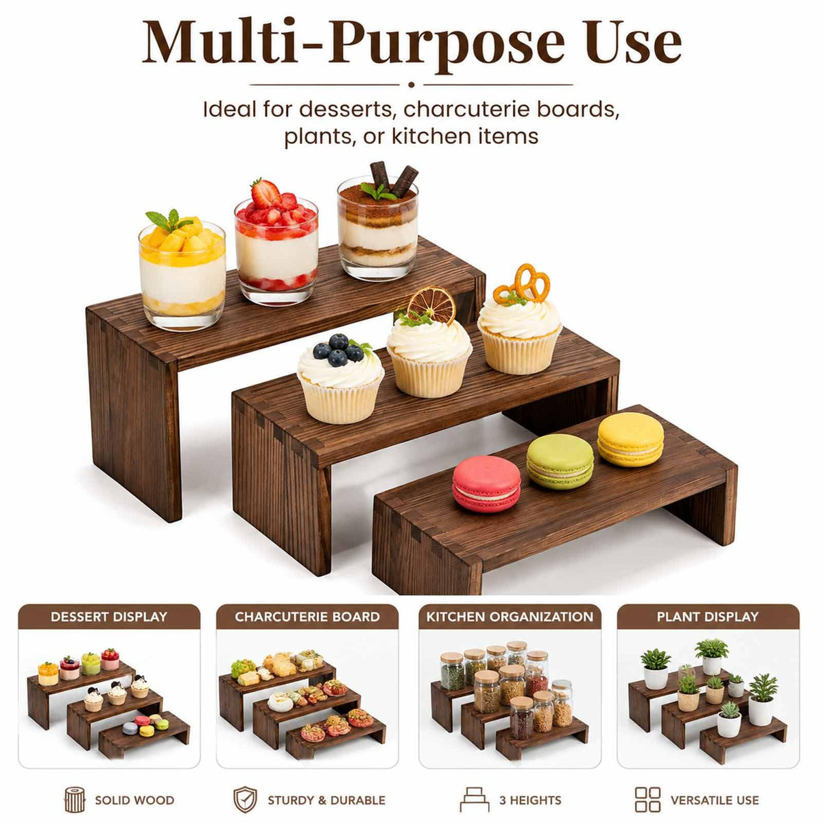 Jerbikas 3-Tier Wooden Display Risers, Tiered Display Stand, Shelf Risers for Table Display, Small Wood Display Shelf