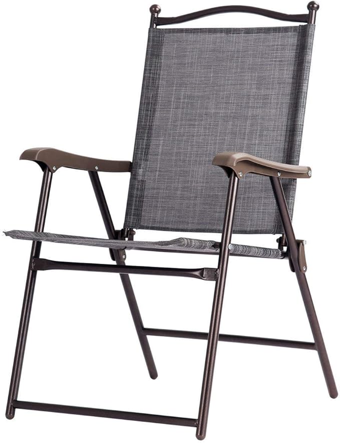 Giantex Set of 2 Patio Folding Chairs, Outdoor Patio Dining Chairs w/Armrest, Sling Back, Metal Frame, Outside Use for Lawn Camping Garden Pool Beach Yard Lounge, No Assembly, Grey