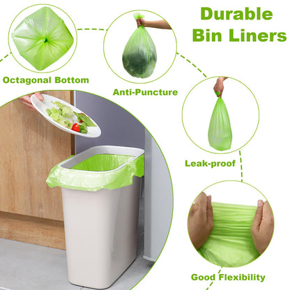 30 Litre Bin Liners 100 Bags, Biodegradable Food Waste Garbage Bags, 30L Strong Compostable Trash Caddy Liners, Recycling Degradable Rubbish Bag for Kitchen Bathroom Garden Office, Green, 60 x 65cm