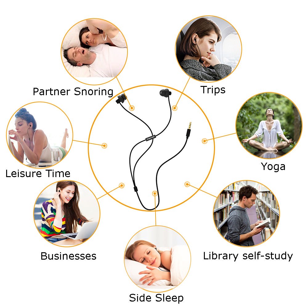 maxrock Sleep Earphones Earplugs, Comfortable Noise Isolating Sleep Earbuds Headphones with Ultra Soft Silicone Perfect for Insomnia, Side Sleeper, Snoring, Air Travel, Meditation/Relaxation(Black)