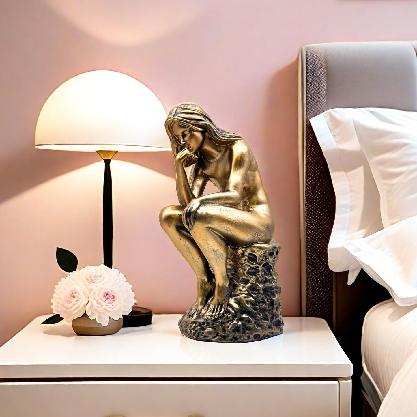 FUNSXBUG Resin The Thinker Woman Statue Figurines Thinking Girl Sculptures Collectible Figurine Home Office Decor Living Room Decoration Bronze
