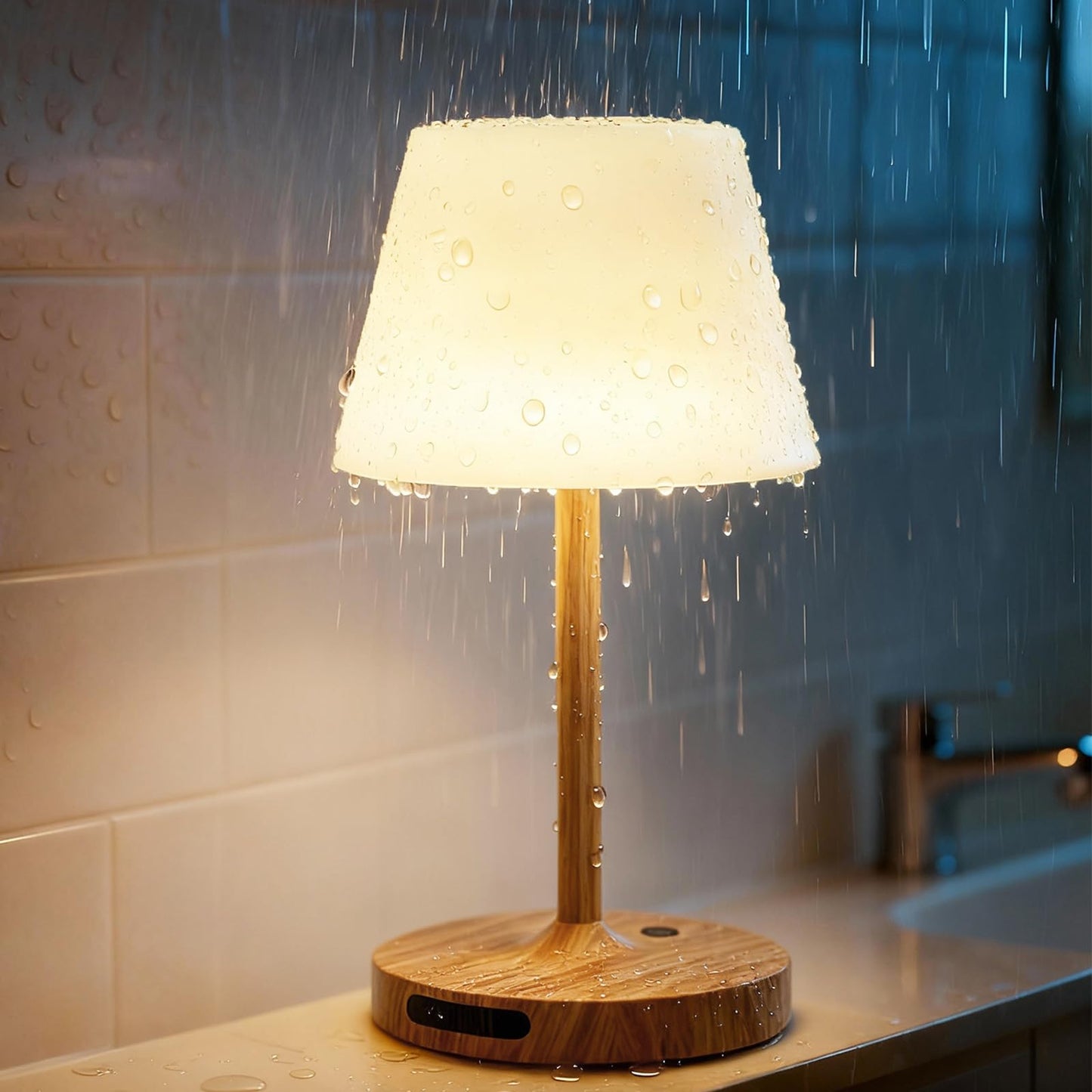 SAIWEYA Outdoor Waterproof Shower Lamp, 5200mAh Cordless Rechargeable Table Lamp with Touch Dimming, IP65 Wireless LED Night Light for Patio, Camping, Bathroom, Restaurant & Kitchen