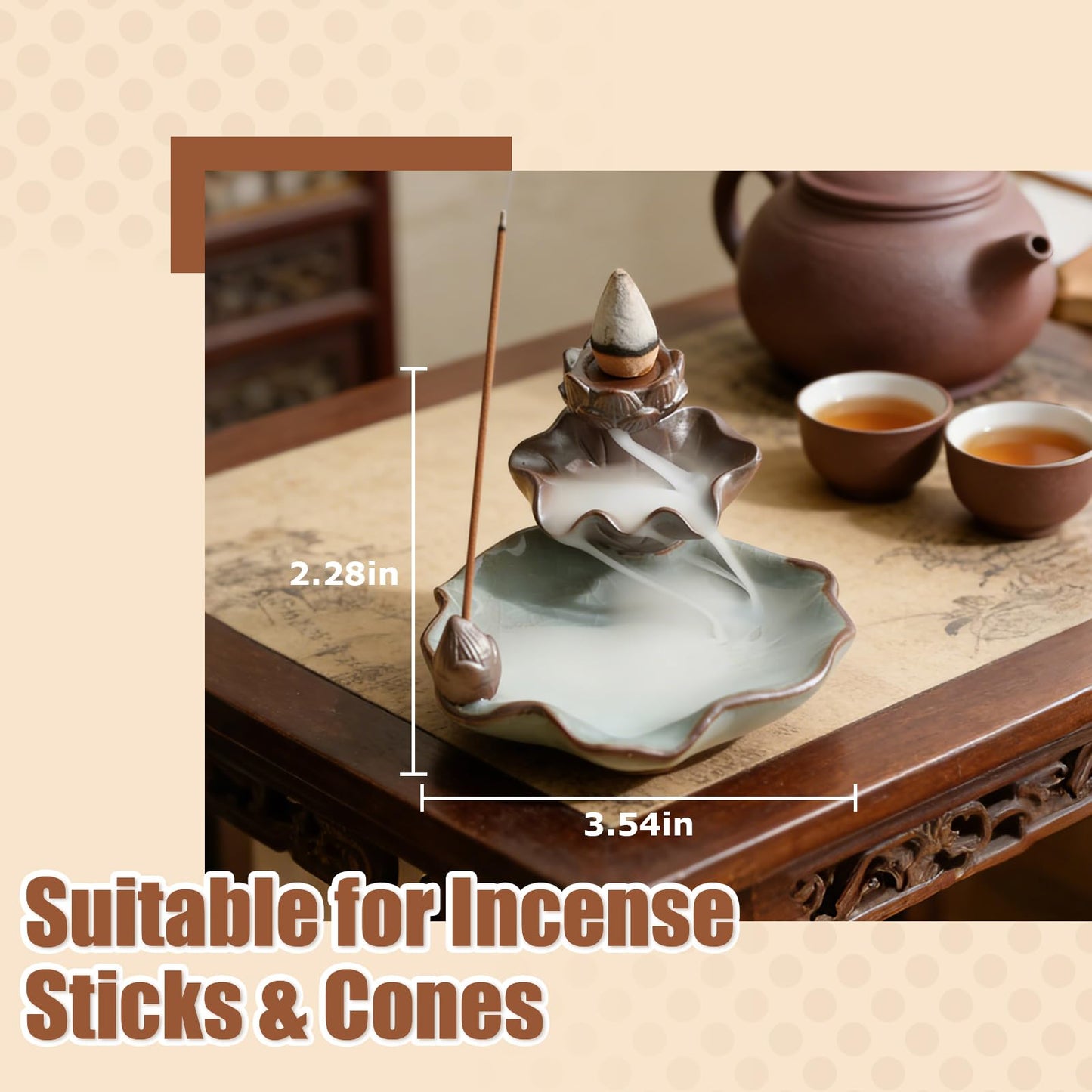 Waterfall Incense Burner, Lotus Backflow Incense Holder Ceramic Censer Cones Sticks Porcelain Holder for Home Décor, Meditation, Yoga, Spiritual Rituals (Light Blue)