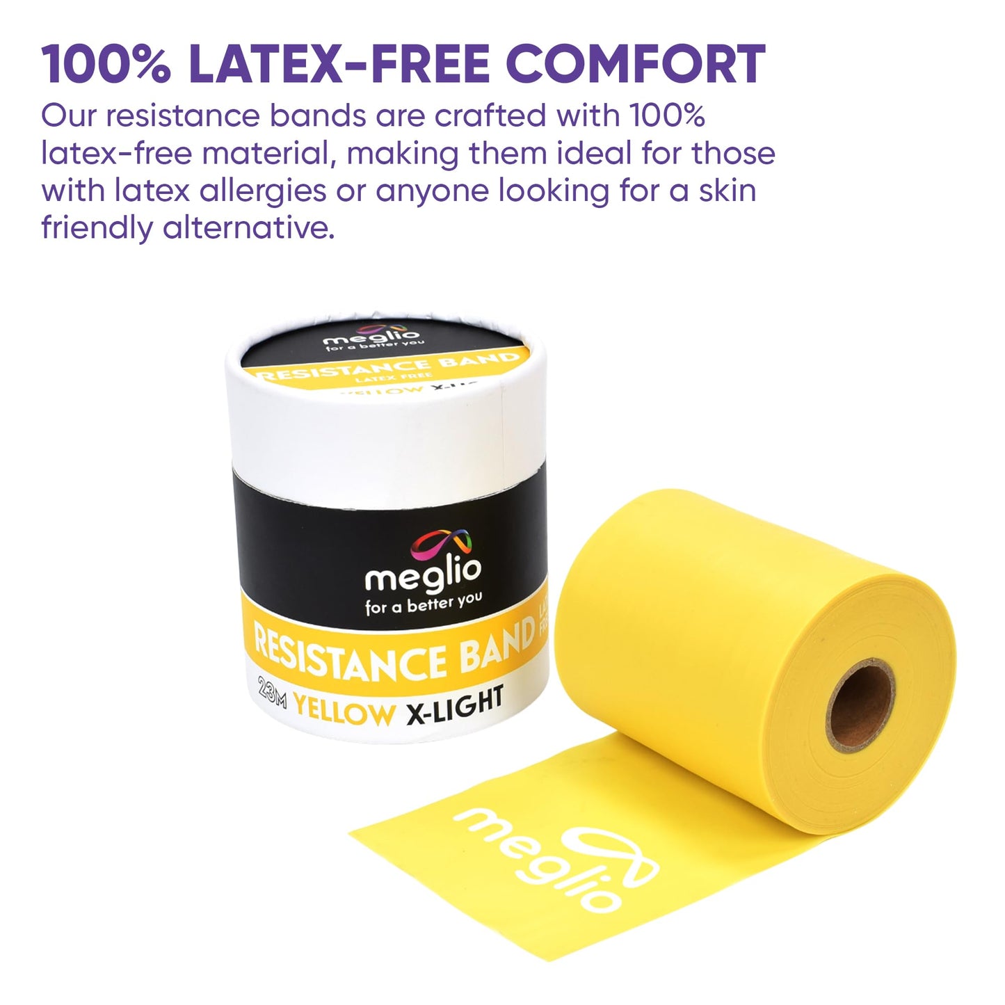 Meglio Resistance Bands Roll - Latex Free Exercise Bands for Building Strength, Pilates Band for Fitness, Flexibility, Physiotherapy, Stretching & Yoga Bands | (23 Meter)