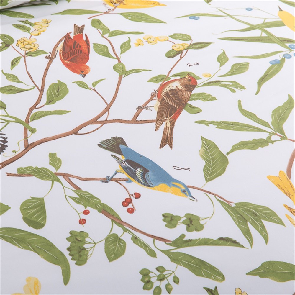 Brandream Duvet Cover Set King Size Pastoral Style 3 Piece Branches Birds Floral Print Classy Luxurious Farmhouse Bedding, Green