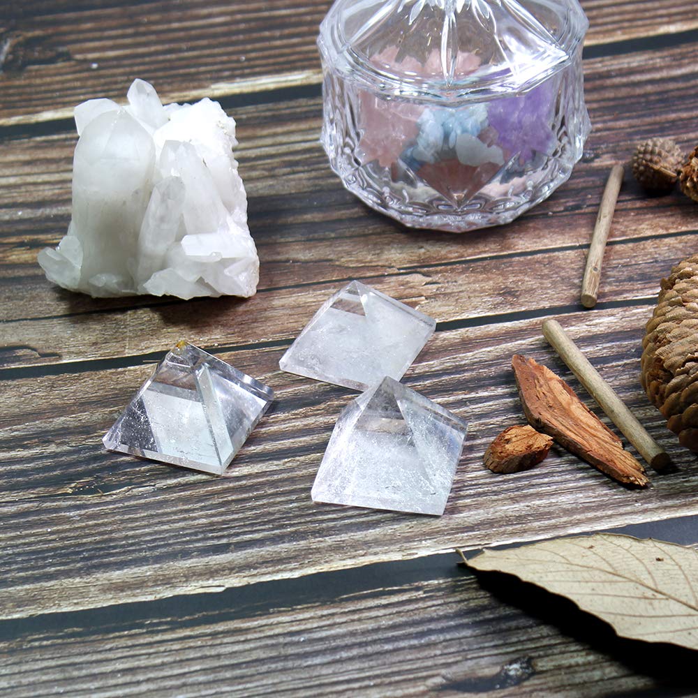 Runyangshi Natural Clear Quartz Crystal Pyramid Energy Generator | 1.6x1.6in (4x4cm) Healing Crystal Pyramid for Protection & Positive Energy | Natural Quartz for Chakra Reiki Home Decor