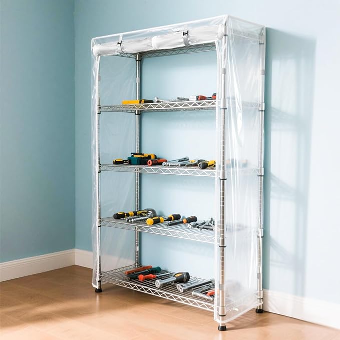 Waterproof Shelf Cover,Durable Dustproof Storage Wire Rack Covers,Outdoor Shelving Covers for Wire Shelves with Zipper 36''x18''x72'',Clear,Cover Only
