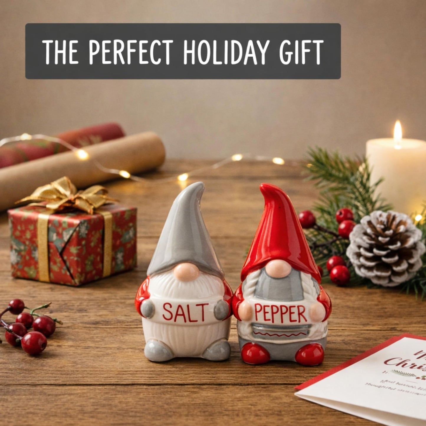The Bridge Collection Fun Nordic Holiday Gnomes Salt & Pepper Shakers - Christmas Red and Gray Winter Gnomes Salt and Pepper Shaker Set