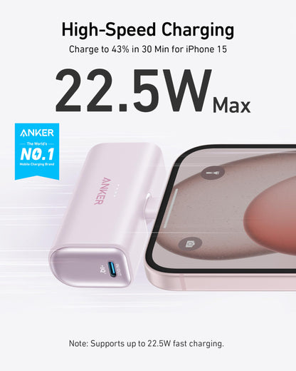 Anker iPhone 17 Portable Charger, Nano Power Bank with Built-in USB C Connector, 5,000mAh Portable Charger 22.5W, for iPhone 17/16/15 Series, Samsung S22/23 Series, iPad Pro/Air, AirPods, and More