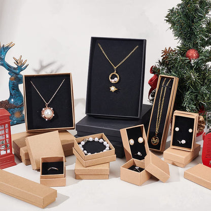 BENECREAT 24 Pack Small Kraft Ring Earring Box 1.88x1.8x1.33 Inches Square Cardboard Jewelry Gift Boxes for Christmas Festival Wedding Propose Jewelry Packing