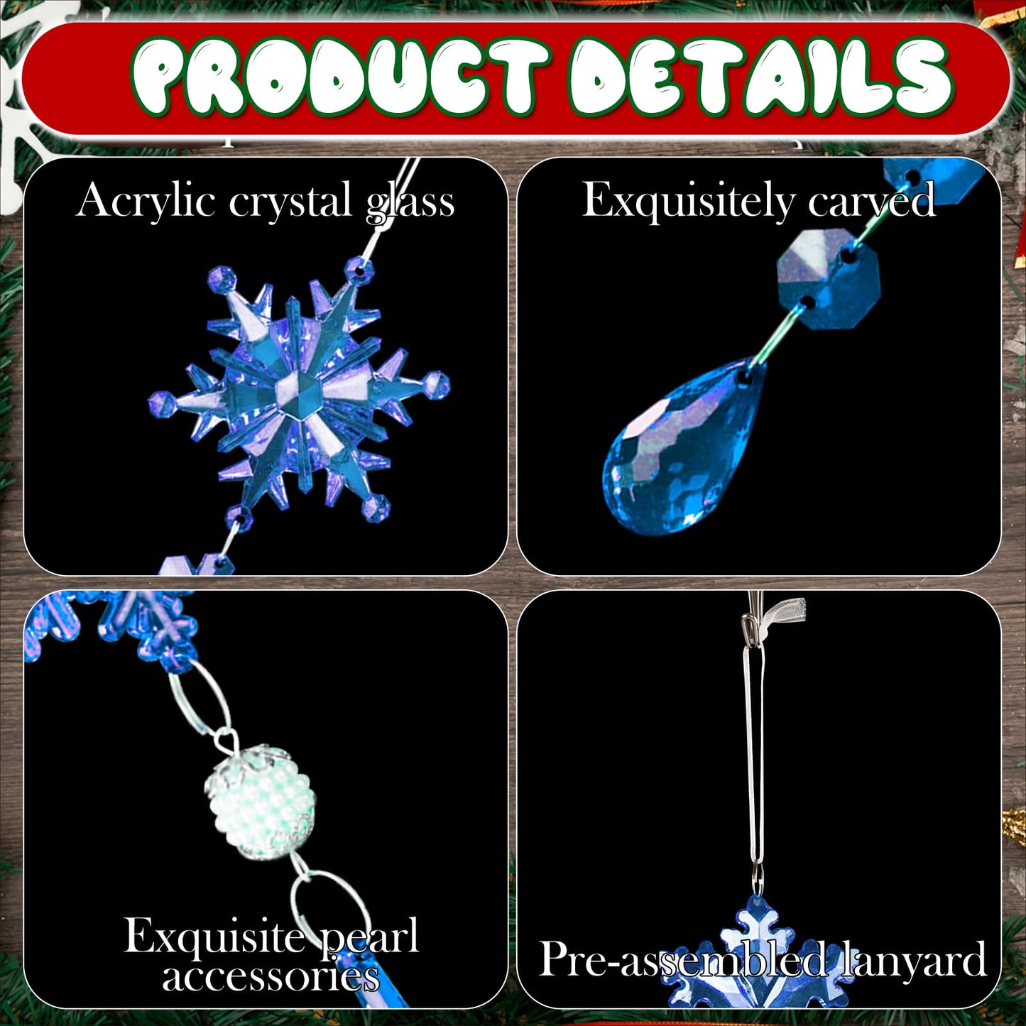 Lanpn 22pcs Christmas Ornaments Crystal Christmas Tree Decoration, Hanging Clear Acrylic Snowflake Icicle Drop Crystal Pendants for Xmas Tree Winter New Year Outdoor Indoor Party Decoration (Blue)