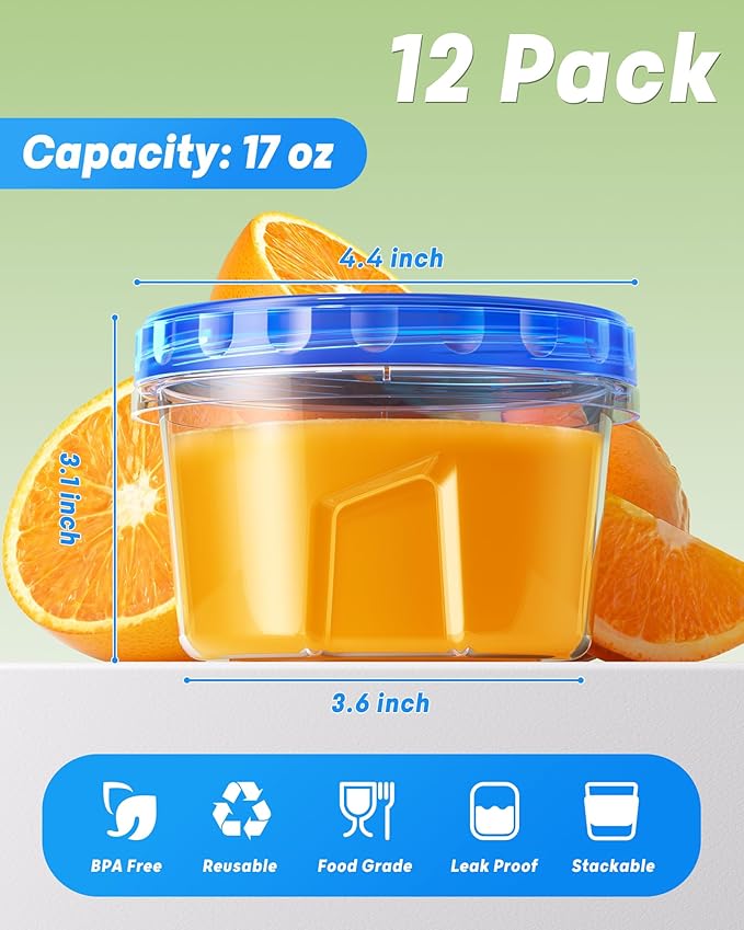 12 Pack-17oz Freezer Storage Containers, Plastic Food Storage Containers