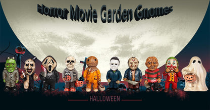 Horror Movie Garden Statue, 10pcs Horror Movie Garden Gnomes Killer Set, Nightmare on Elm Street Murderers Michael Myers Freddy Jason Halloween Zombie Gnome Resin Figurines for Halloween Decor