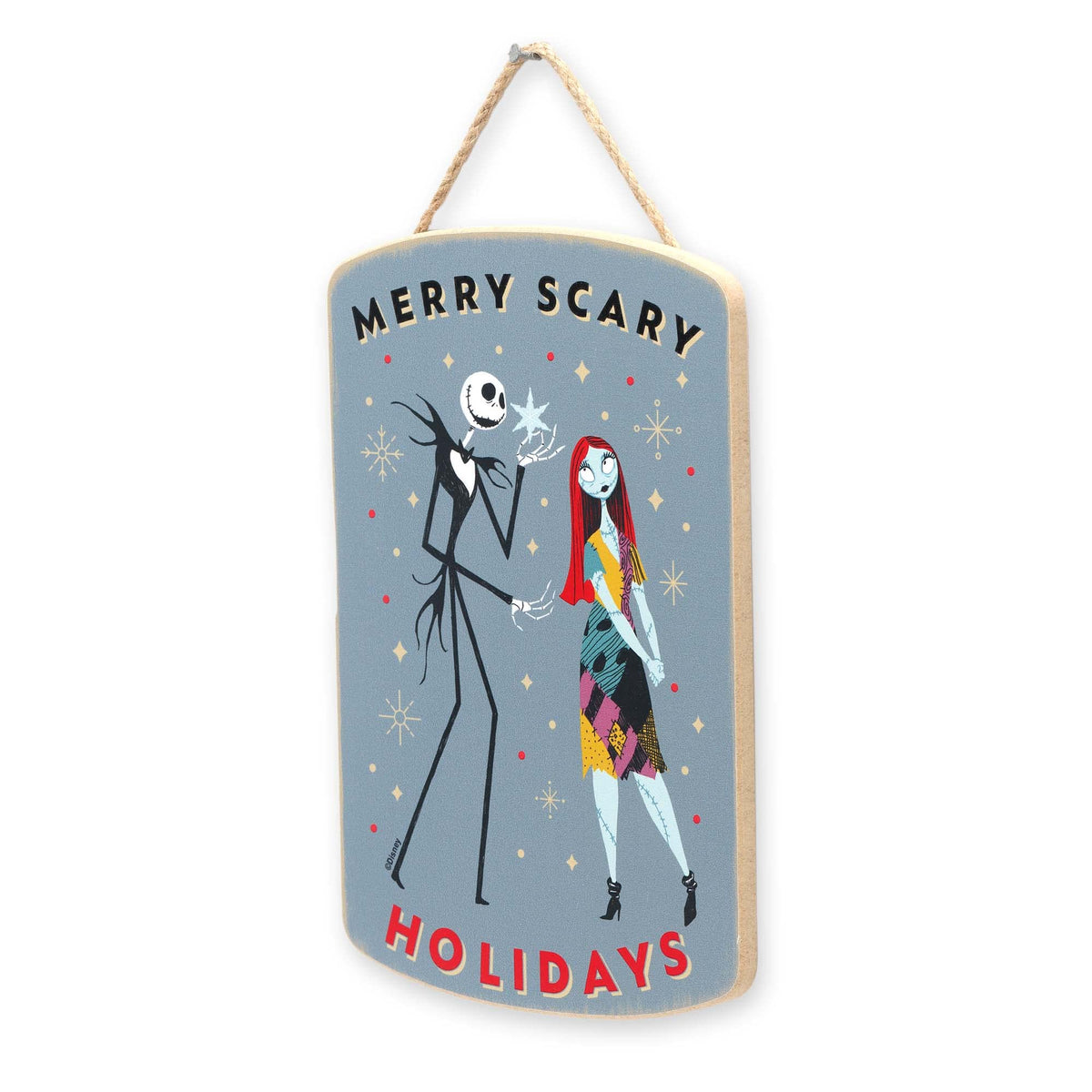 Disney The Nightmare Before Christmas Merry Scary Holidays Hanging Wood Wall Decor - Fun Jack and Sally Sign for Home Decorating