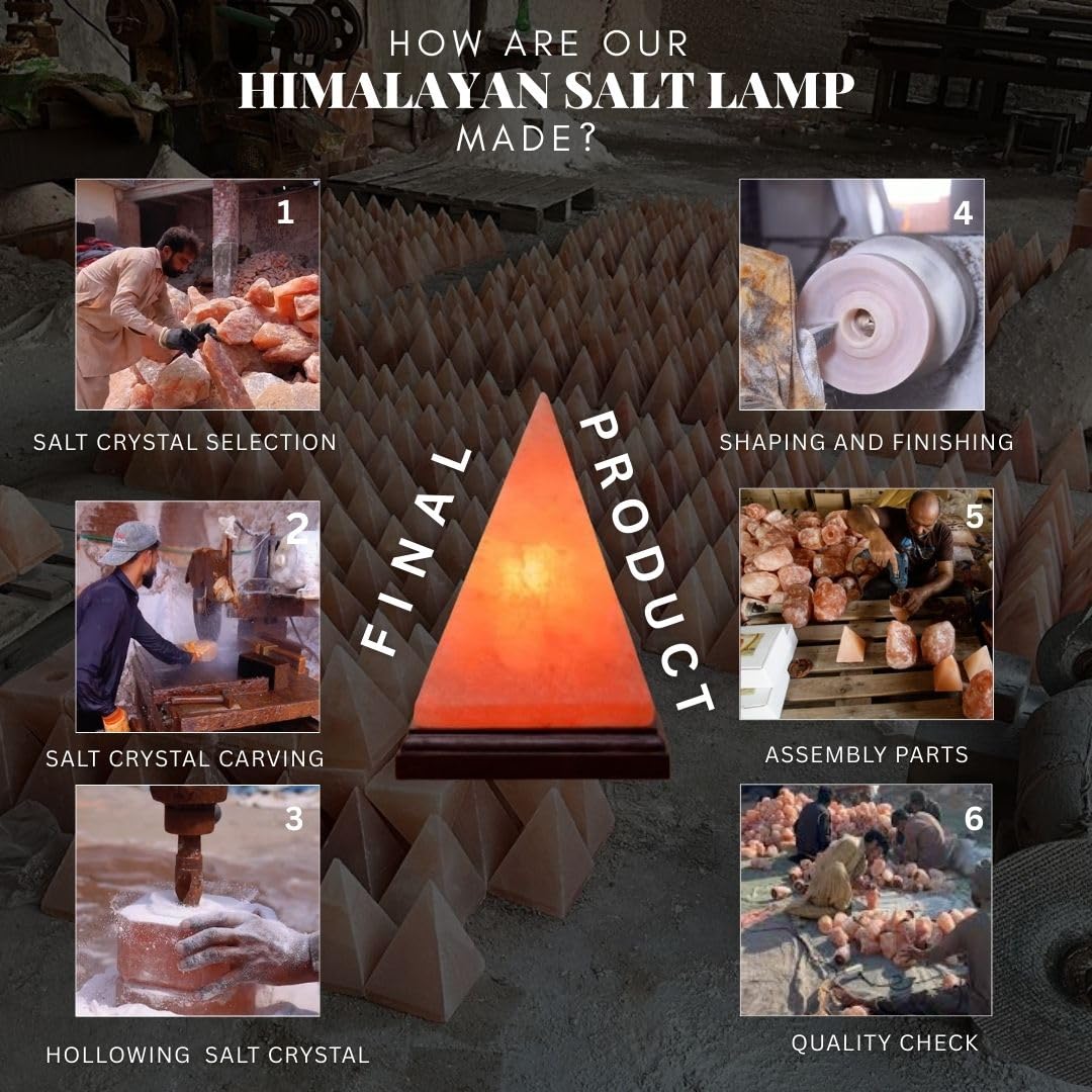 NB Himalayan Pink Salt Pyramid Lamp – Hand-Carved Crystal Rock Salt Lamp with Dimmer Switch & 2 Bulbs – Natural Wellness Light from Pakistan – Amber Glow for Home, Office & Meditation Space