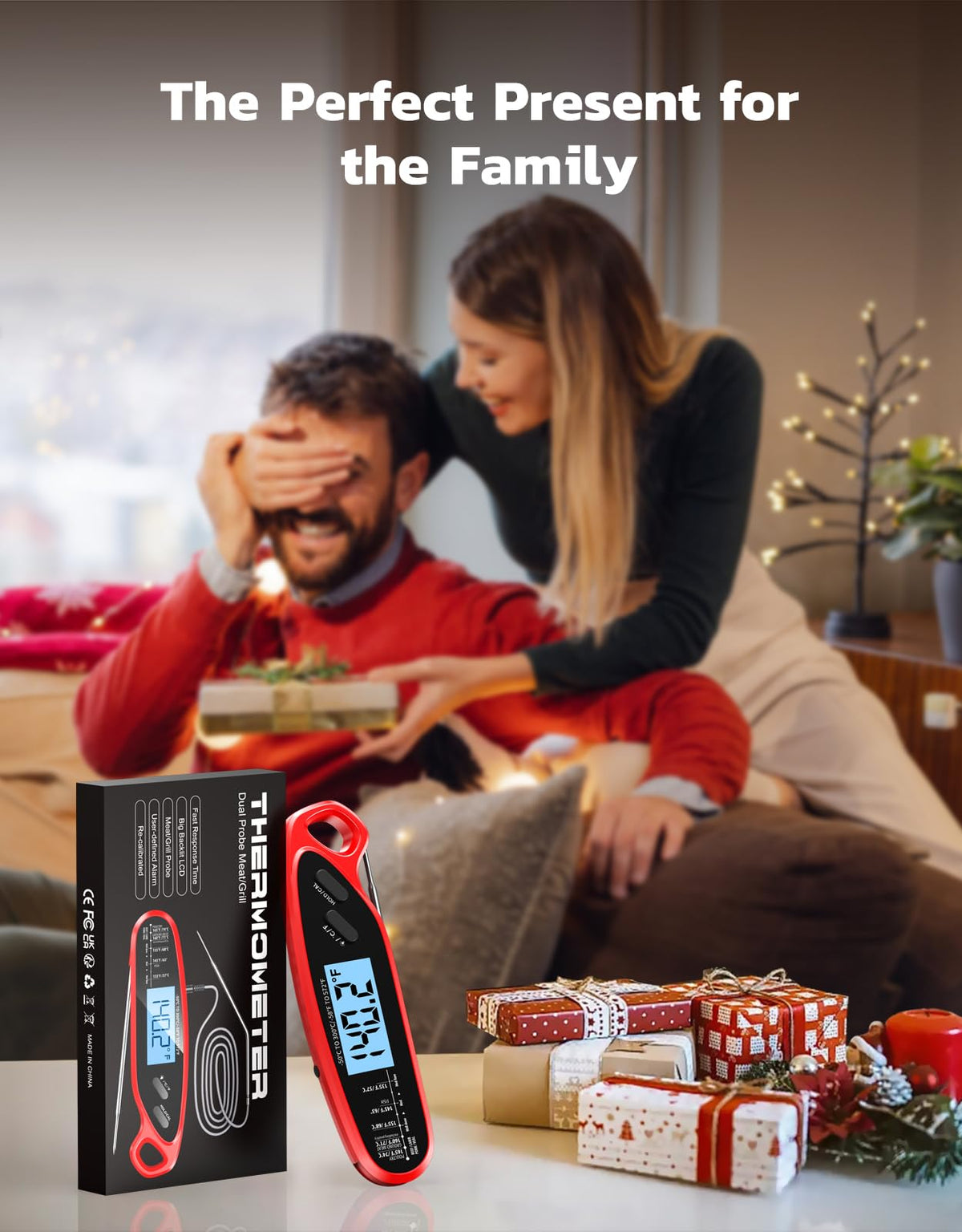 Vuwwey Instant Read Meat Thermometer Digital for Cooking with Dual Probe, Big Backlit & Calibration, Food Thermometer for Oven, Candy, Smoker, Grill, BBQ & Oil Fry, Gifts for Men, Kitchen Essentials