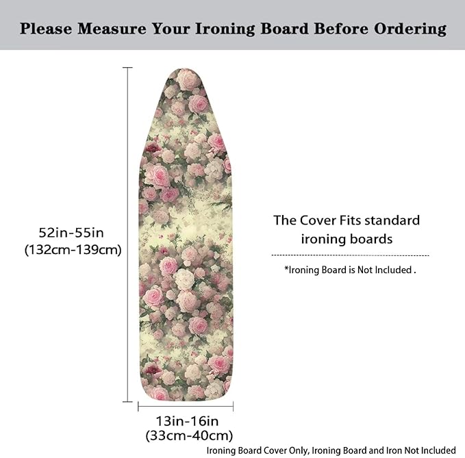 Retro Pink Rose Ironing Board Cover, Stain Resistant Minimalist Aesthetics Iron
