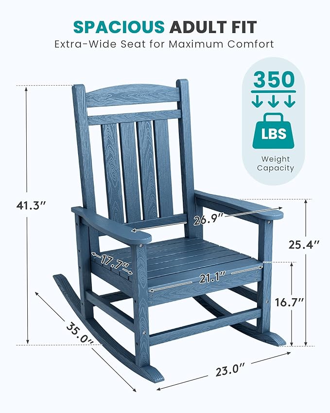SERWALL Rocking Chairs Set of 2, HDPE Outdoor Rocking Chair, All-Weather Porch Rockers for Patio, Blue