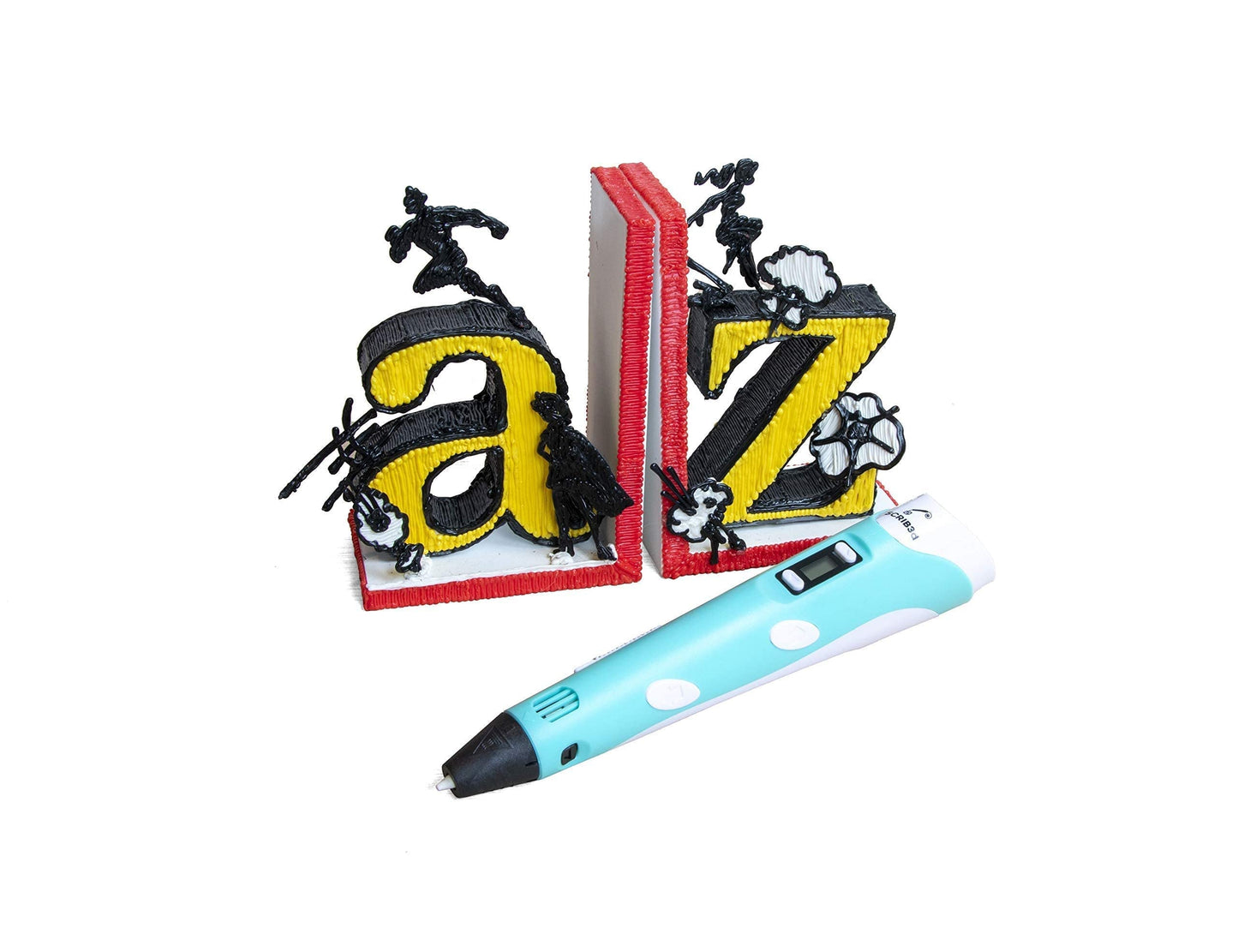 SCRIB3D P1 3D Printing Pen with Display - Includes 3D Pen, 3 Starter Colors of PLA Filament, Stencil Book + Project Guide, and Power adapter