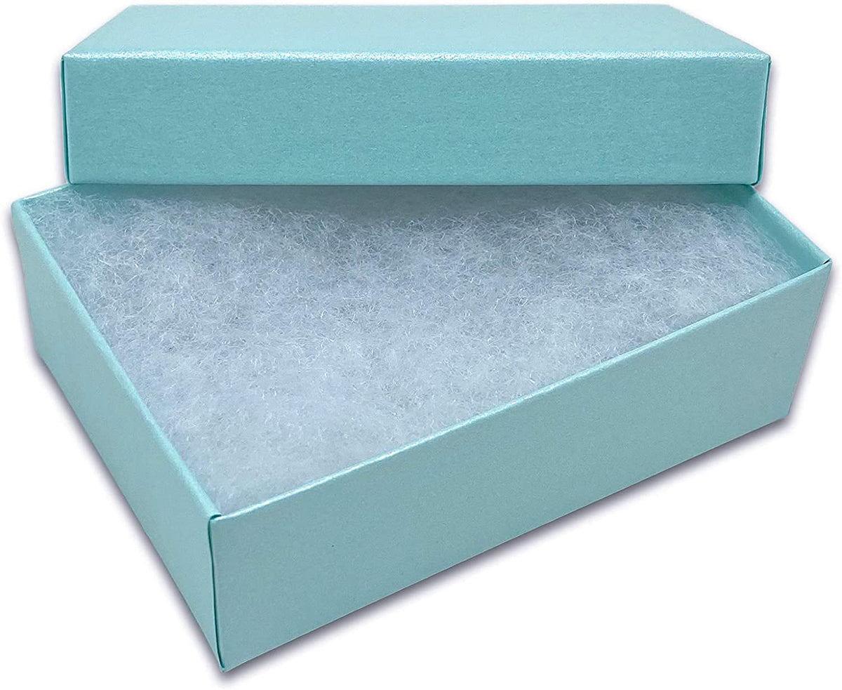 TheDisplayGuys - 25-Pack #32 Cotton Filled Cardboard Paper Jewelry Boxes Gift Case - Pearl Teal (3.3" x 2.3" x 1.0") - for Shipping or Storage