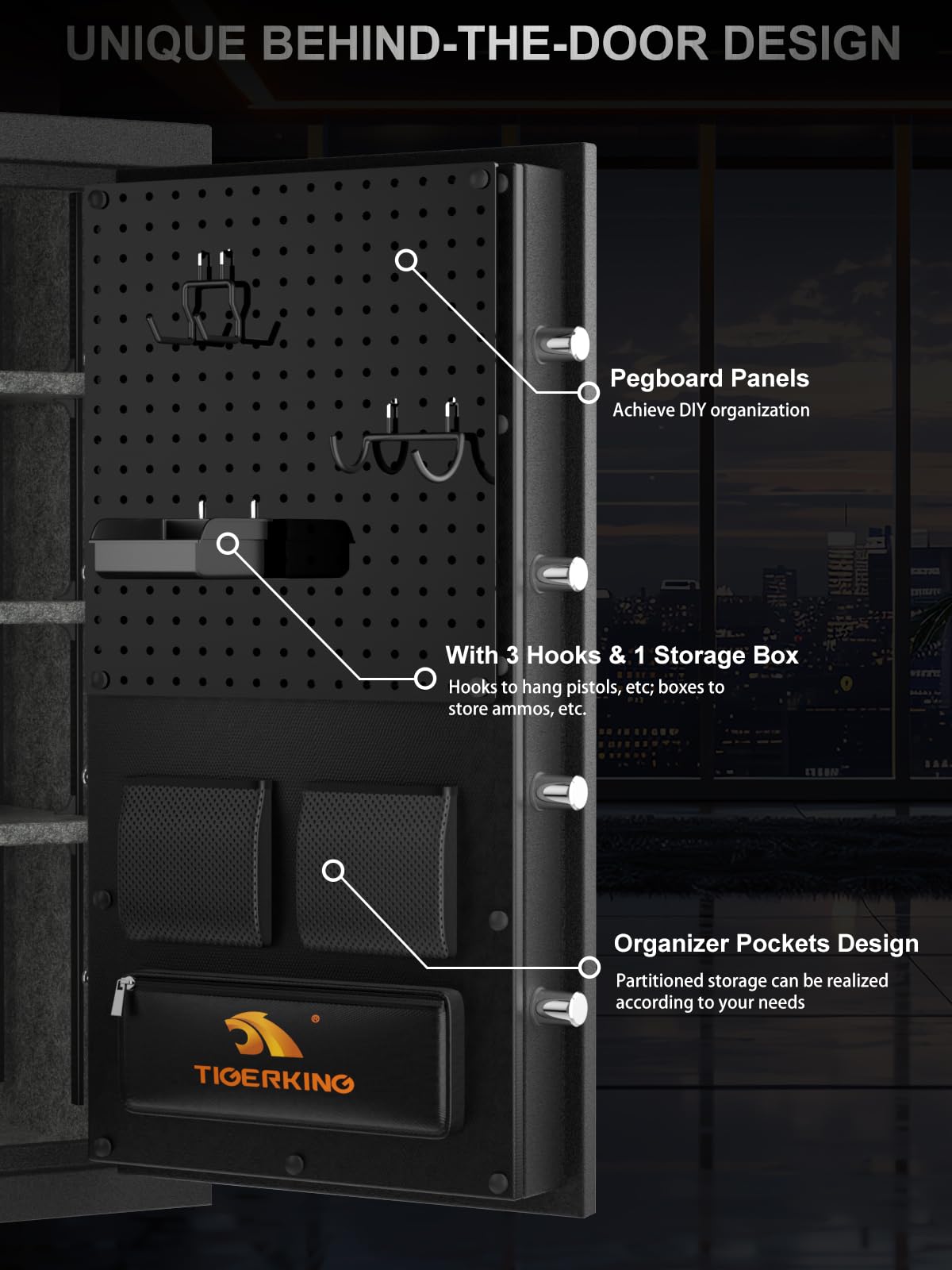 TIGERKING 8.78 Cu Ft Fireproof and Waterproof Safe with Digital Lock, DIY Pegboard Door, Heavy-Duty Steel Large Floor Safe for Home & Office, 40-Min 1200°F Fireproof & 72-Hr Waterproof Protection