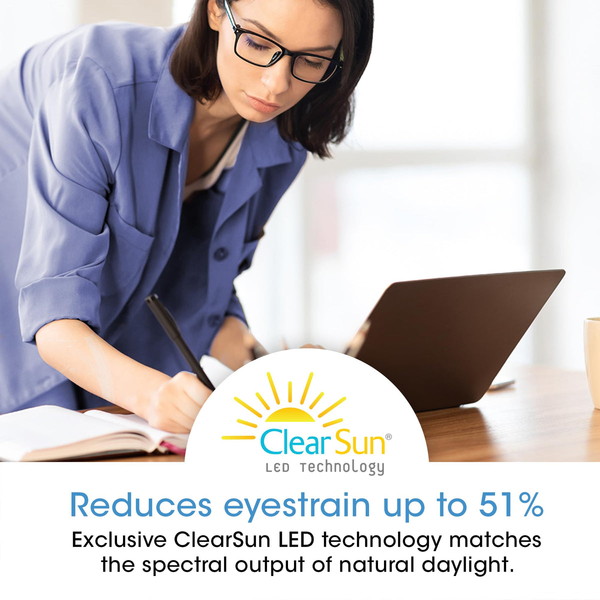 OttLite Capture Clip-On LED Desk Lamp and Ring Light for Desk, Use for Reading, Selfie, for Computer, ClearSun LED Technology, Dimmable with 3 Color Modes