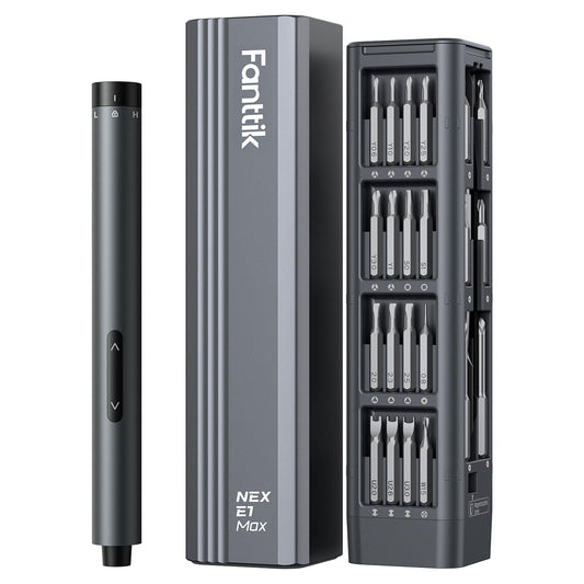 Fanttik E1 Max 3.7V Electric Screwdriver, Mini Precision Screwdriver Set, 50 Magnetic Bits, Magnetic Storage, 5/32‘’Hex, Repair Tool Kit for Electronics Phone Camera Laptop Watch (Grey)
