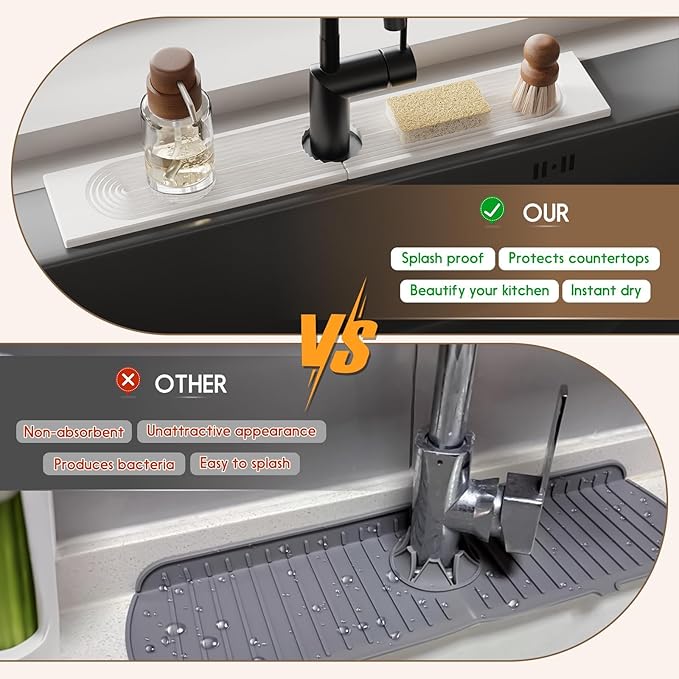 Faucet Mat for Kitchen Sink, Diatomite Quick Drying Tray, 23.6Inch Kitchen Sink