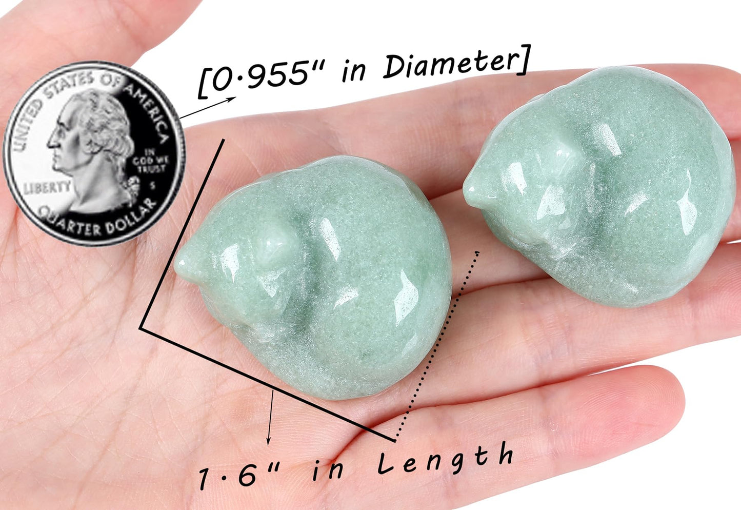 QINJIEJIE Green Aventurine Cat Crystals Decor Sleeping Cat Statue Healing Stone Decor Gifts Hand Carved Gemstones Figurine Office Room Home Desk Decorations Cute Gem Lucky Energy Gifts for Women Men