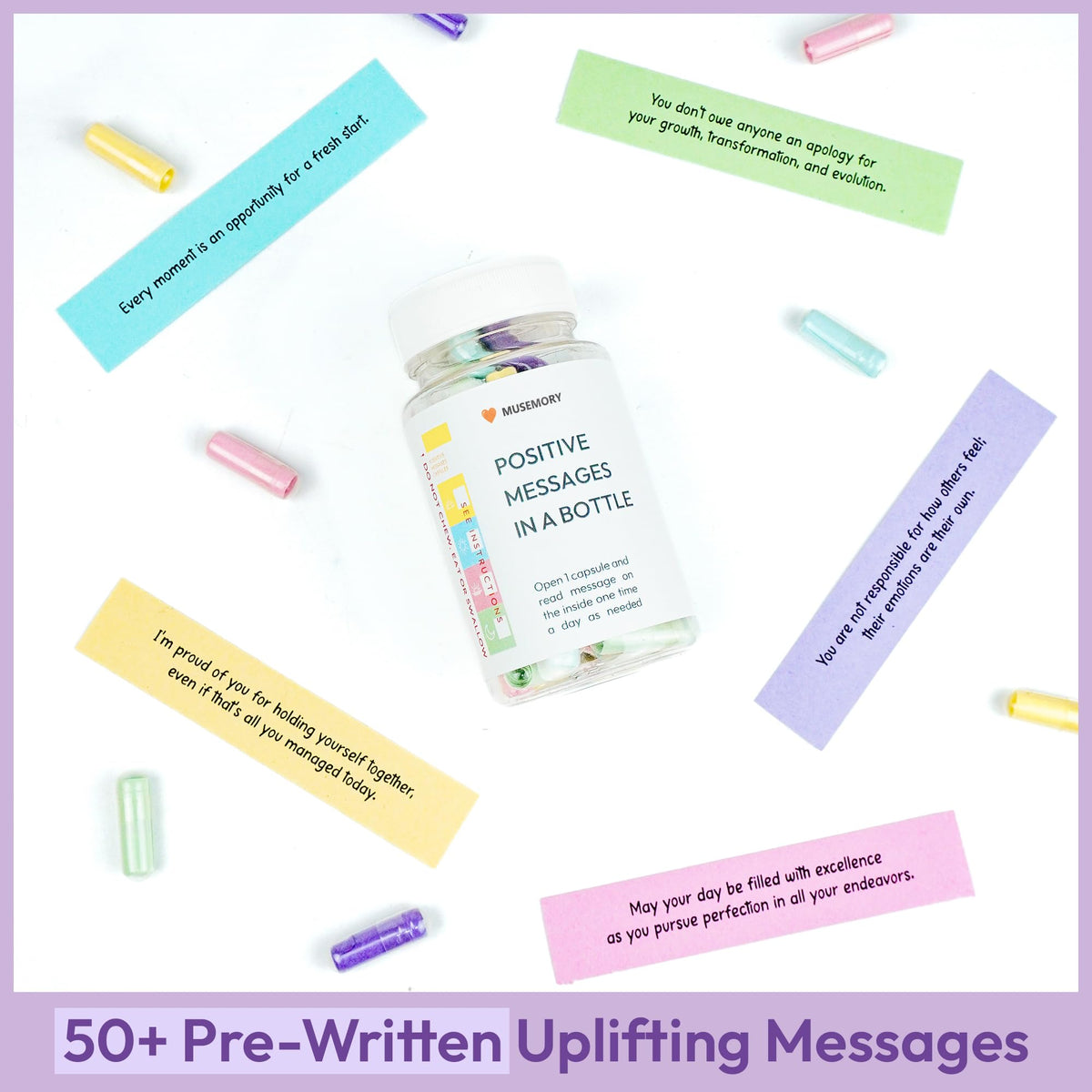 50 Positive Messages in Bottle,Anxiety Relief Items, Stress Relief, Self Care Kit for Mediation,Positive Affirmation Gifts for Women, Self Care Kit for Mediation, Unique Health and Wellness Gifts