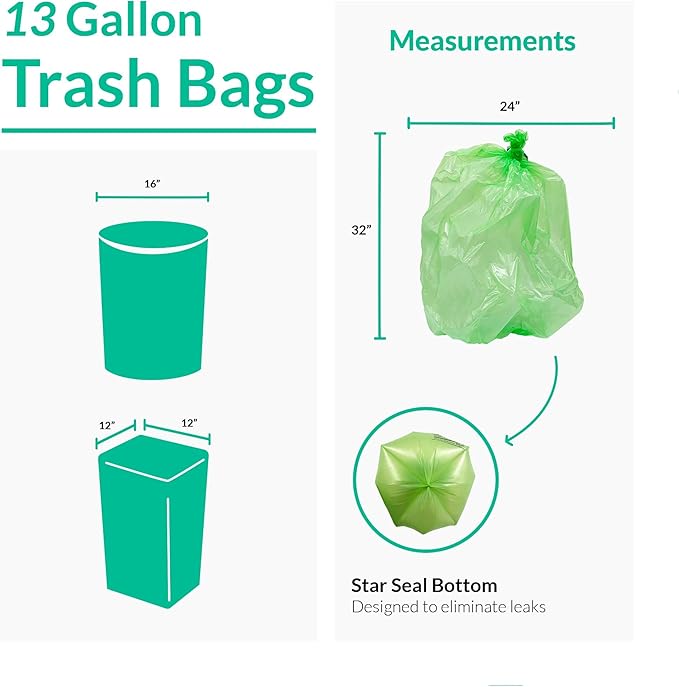 Reli. Biodegradable 13 Gallon Trash Bags | 100 Count | ASTM D6954 | Green |