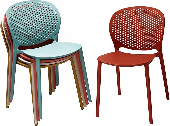 2xhome Set of 3 Patio Dining Chairs | Modern Stackable Outdoor Pool Side Chair | Weather Resistant Plastic for Yard, Porch, Balcony, Kitchen, Orange
