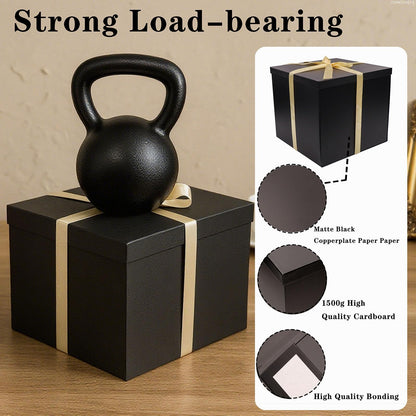 UoeRing Matte Black Large Gift Box 1Pcs 12x12x11 Inch,Gift Box with Lid for Presents Birthdays,Christmas Valentine's Day,Mother's Day, with Ribbon Card Envelope Shredded Paper Fill