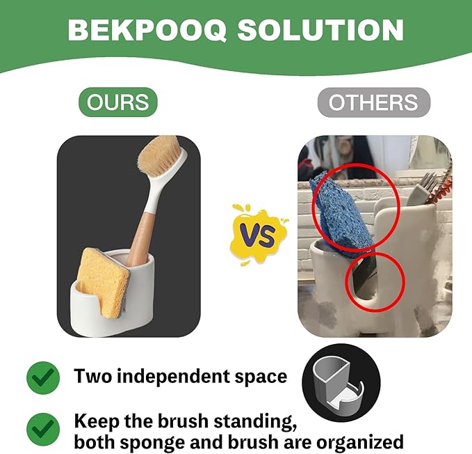 2-in-1 Ceramic Sponge Holder, Dish Sponge and Brush Holder