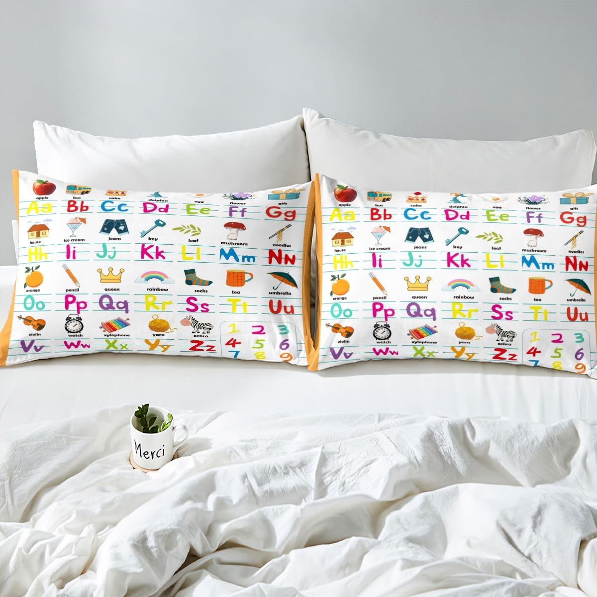 ABC Alphabet Bed Sheet Set Twin Size, Cute Educational Learning Tool Fitted Sheet for Kids Toddler Cartoon Animal Bedding Set Learning Educational Bed Cover Lightweight Bed Set (No Flat Sheet)