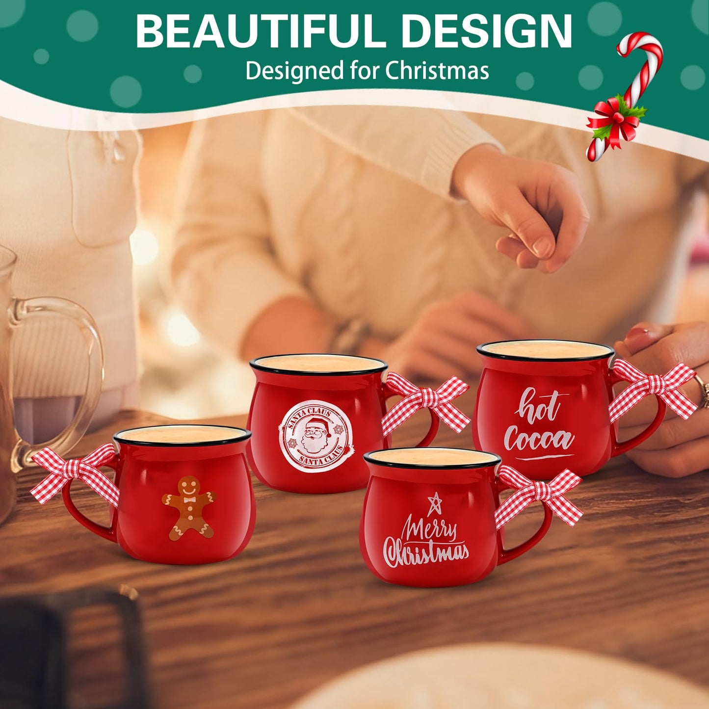 Patelai 4 Pcs Christmas Coffee Mugs Set 5 oz Mini Espresso Cups Ceramic Mugs with Handle for Coffee Bar Tiered Tray Decoration Holiday Party Gift