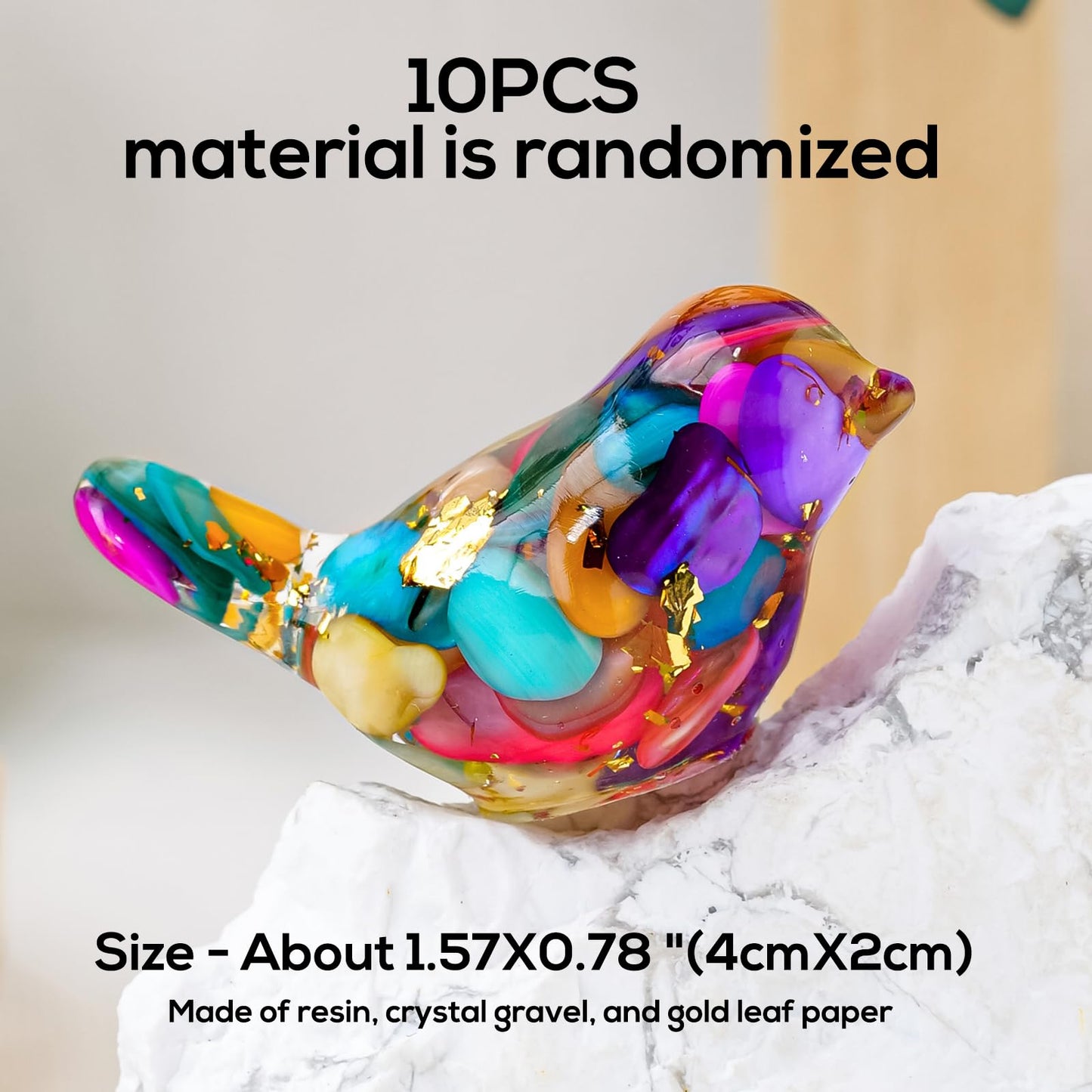 RJINGSHI 10PCS Crystal Bird Figurines Resin Animal Statues Decorative Gravel Birds Decor Animal Figurines for Home Decor Unique Bird for Teens