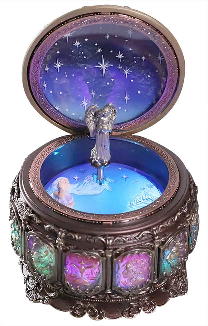 DELIWAY Vintage Music Box Constellation Style Plays Always with Me Tune, Goddess Rotating Musical Box Sankyo 18-Note Wind Up Hand-Painted Collectible Zodiac Gift for Christmas Birthday