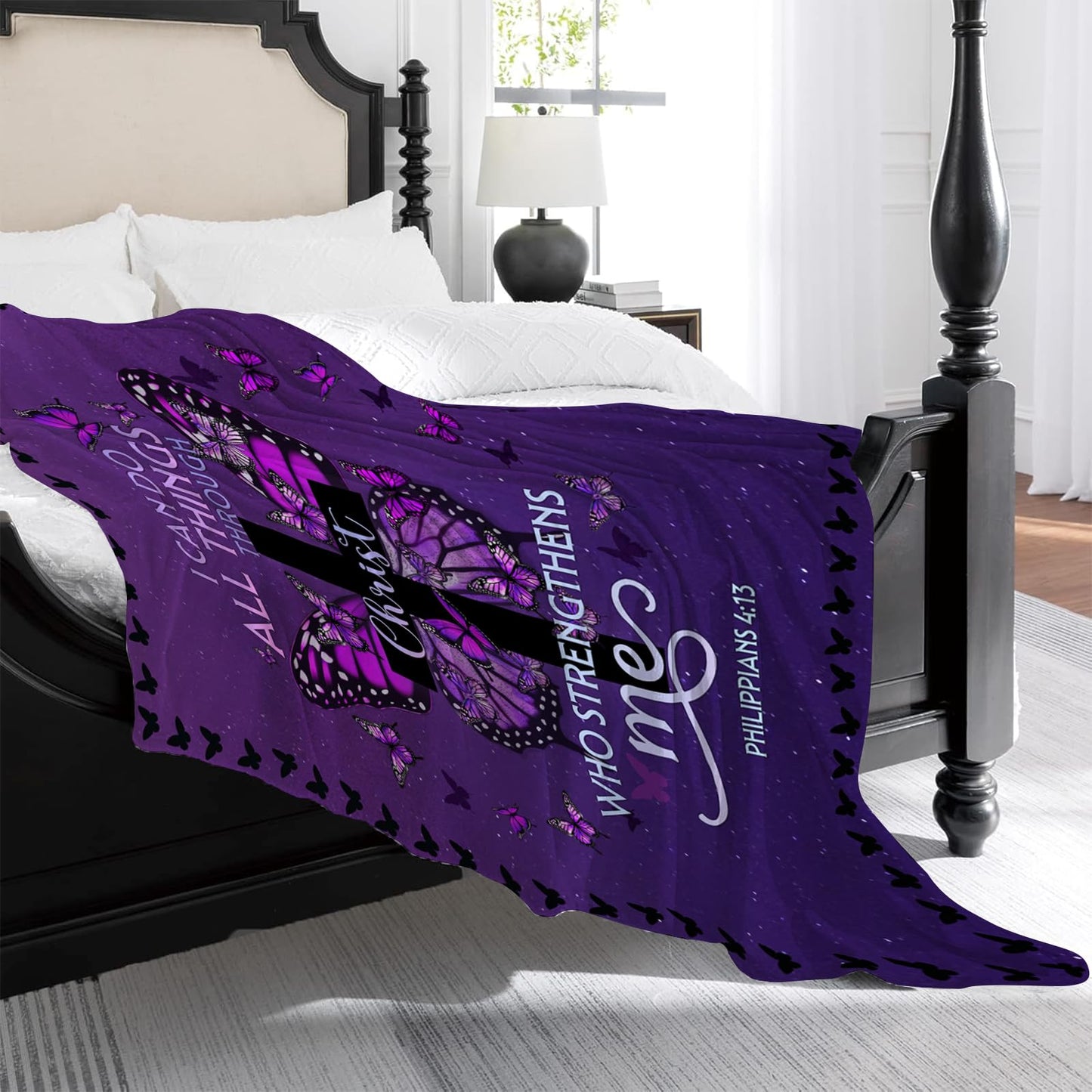 CIUGOIG Christian Gifts for Women - I Can Do All Things Christ Blanket 50"x60" - Inspirational Religious Birthday Catholic Spiritual Gifts Faith Based Gift - Purple Christian Throw, Butterfly