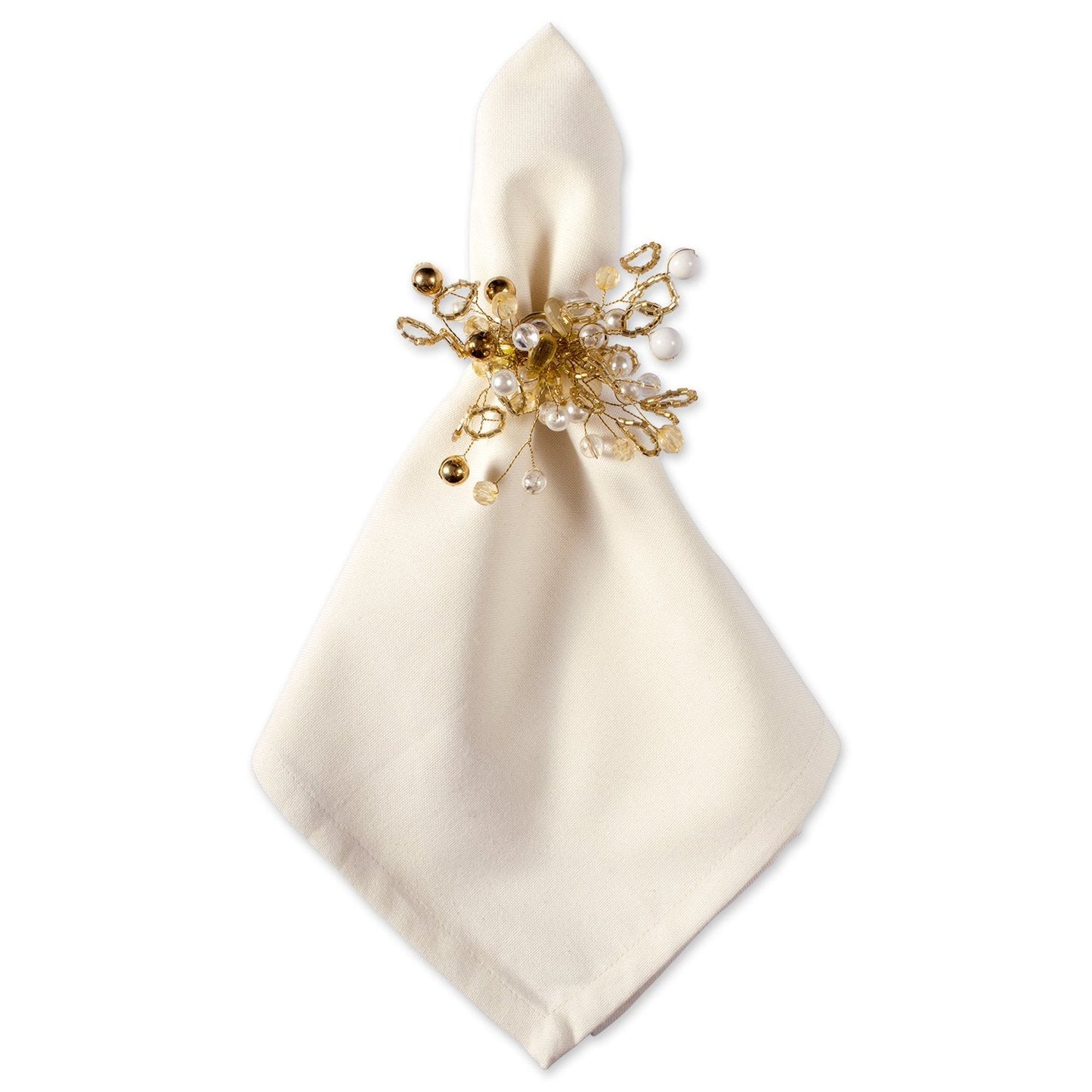 DII Christmas Thanksgiving Holiday Tabletop Décor Collection Decorative Napkin Ring Holder Set, 4" Diameter, Gold Beaded Cluster, 6 Piece