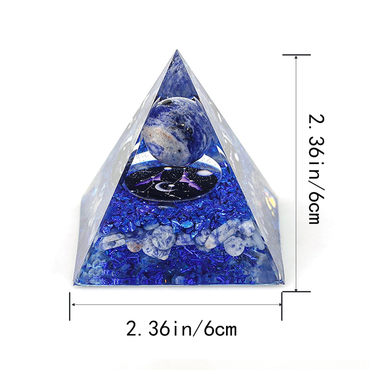 SEVNPRIME Handmade Constellation Crystal Pyramid Unique Positive Energy Orgonite Pyramid Decoration Gemini Blue Agate Crystal Pyramid Ornaments for Office/Living Room/Bedroom/Yoga(Gemini)