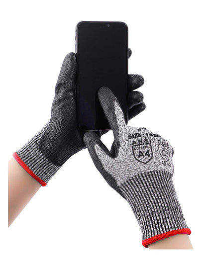 Donfri Cut Resistant Gloves High Performance Level 5 Protection Safety Work Gloves for Men Comfortable PU Coated Palm Cut Proof Gloves Gardening Food Grade Non-slip Machine Washable (L,3)
