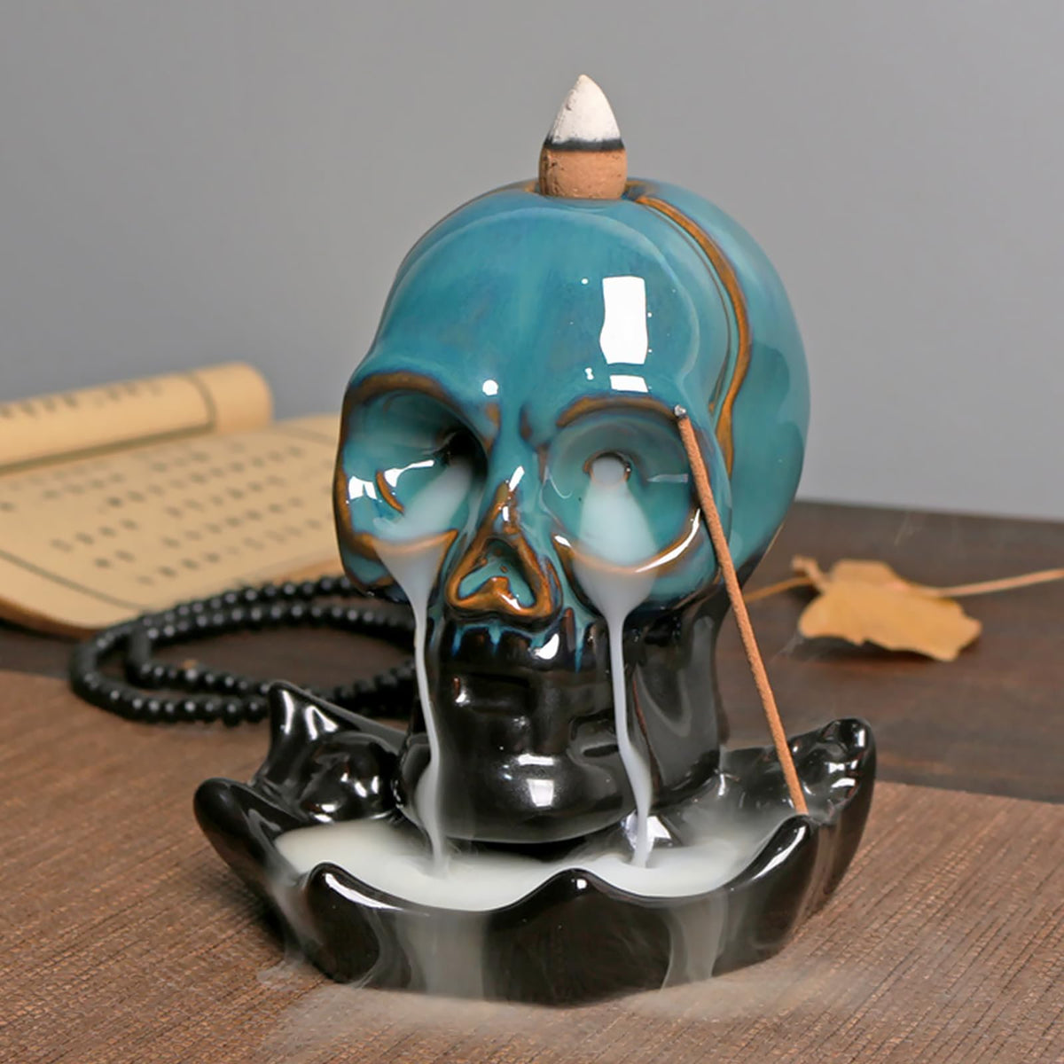 NVKIC Backflow Ceramic Incense Burner for Incense Cones Creative Skull Shape Incense Stick Holder,Mediation Gift,Home Decor Blue Skull
