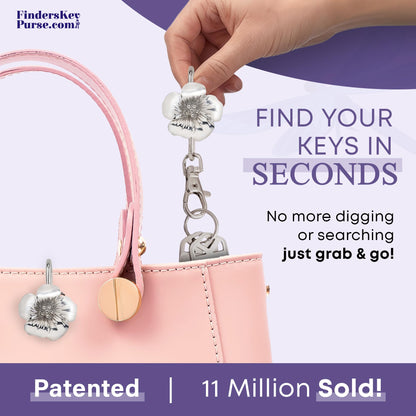 Women’s Bag Charm Key Finder, Car Keychain Hook, Cute Purse Organizer & Tote Bag Accessories, Gifts for Mom - Silver Floral