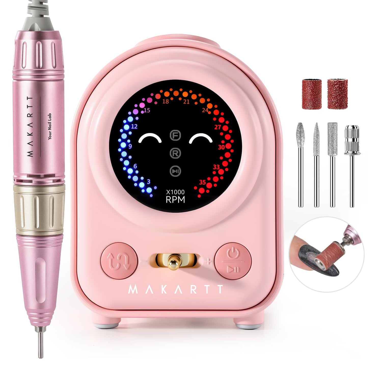 Makartt Electric Nail Drill - 35000RPM Rechargeable Efile with Coreless Motor, Nouvella Portable Nail Filer Machine for Acrylic Gel Removal with Drill Bits Set, Black