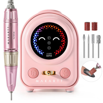 Makartt Electric Nail Drill - 35000RPM Rechargeable Efile with Coreless Motor, Nouvella Portable Nail Filer Machine for Acrylic Gel Removal with Drill Bits Set, Black