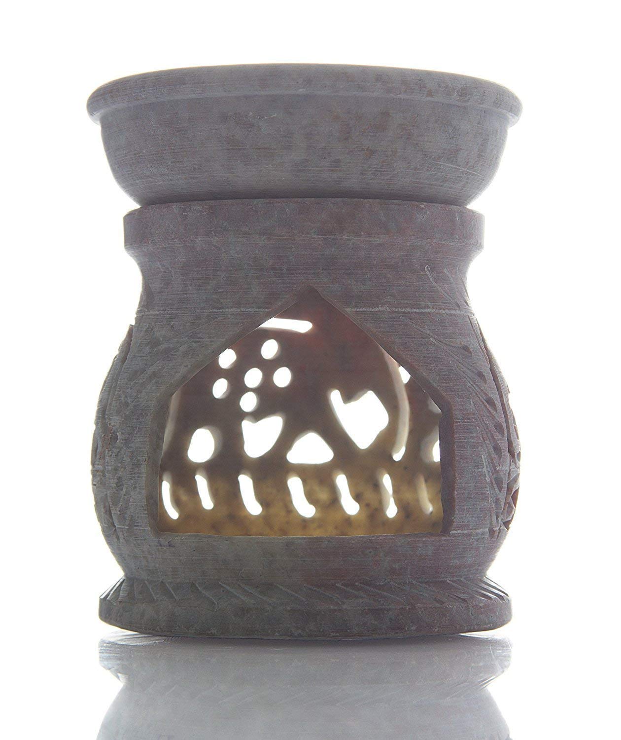 Hand Carved 3' Oil Diffuser Made of Soapstone with Tea Light Holder by Shalinindia - Aromatherapy