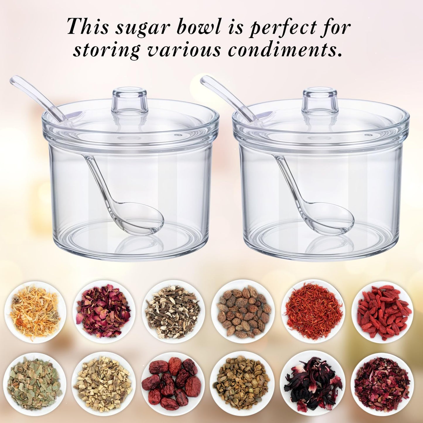 Limbeuuu 12 Pieces Acrylic Sugar Containers with Lids and Spoons for Countertop, Clear Sugar Holder Dispenser Salt Bowl for Serving Condiment Candy Coffee Tea Spices (7.1 oz)